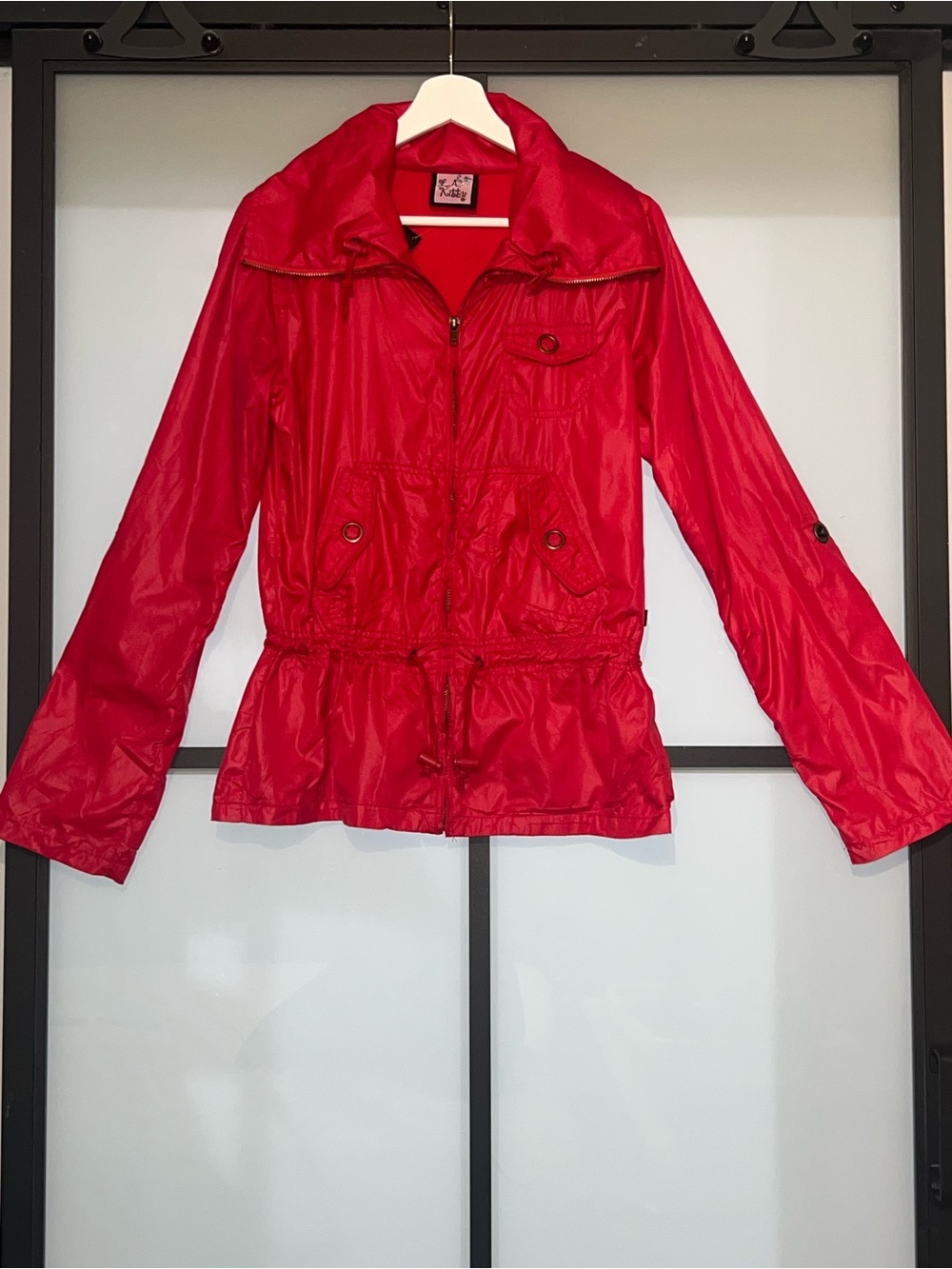 L.A. Kitty Y2K Red Nylon Utility Jacket Drawstring Waist Size M
